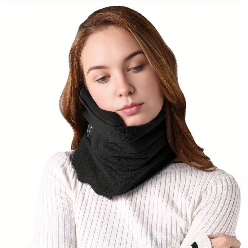 Neck Support Travel Pillow For Long Naps & Layover Flights - Compact Comfortable Black / Velcro