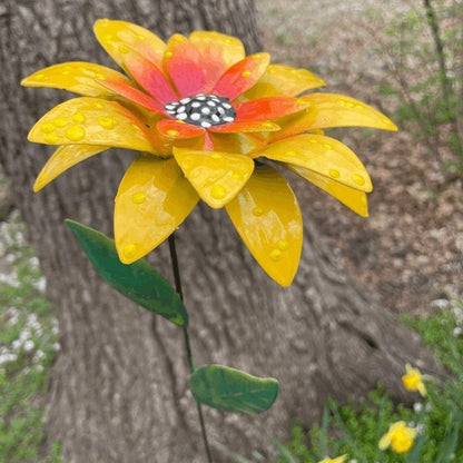 Metal Flowers Garden Stakes Yellow