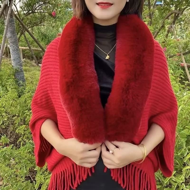 Knitting Thick Women’s Loose Shawl Red