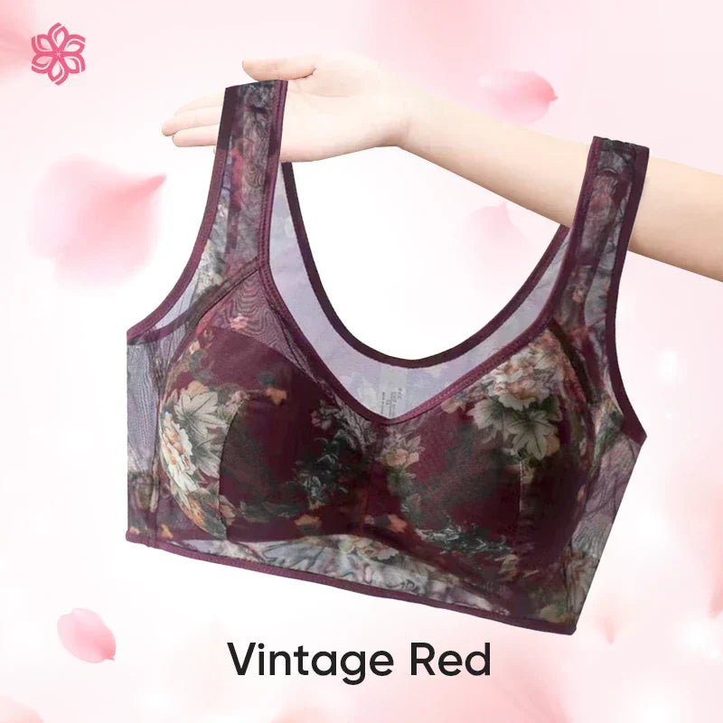 Ellebloom - Lace Buttonless Comfortable Bra Last Day Sale 50% Off Vintage Red / L