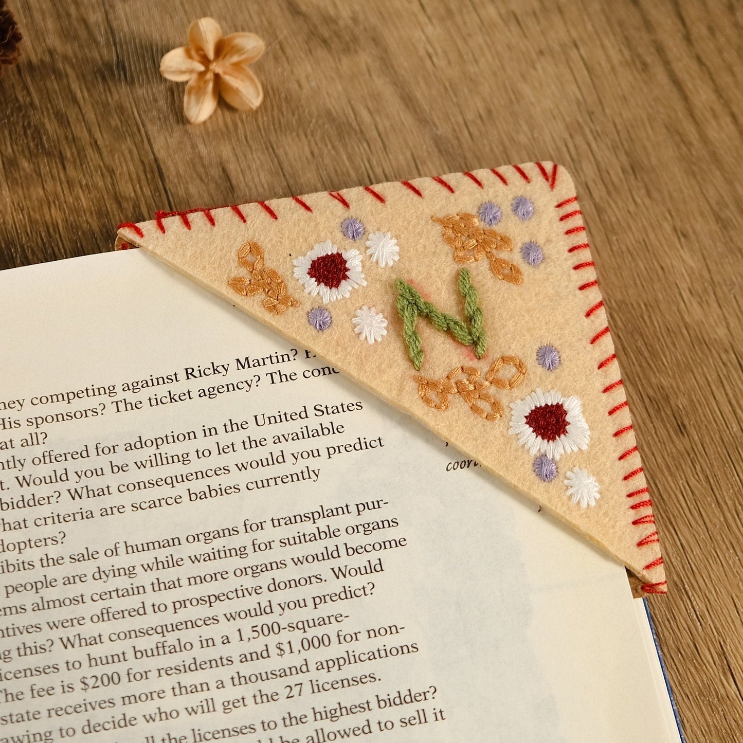 Personalized Hand Embroidered Corner Bookmark Spring / A Home & Kitchen