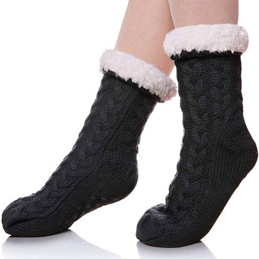 Lined Slipper Non-Slip Winter Socks Black Socks