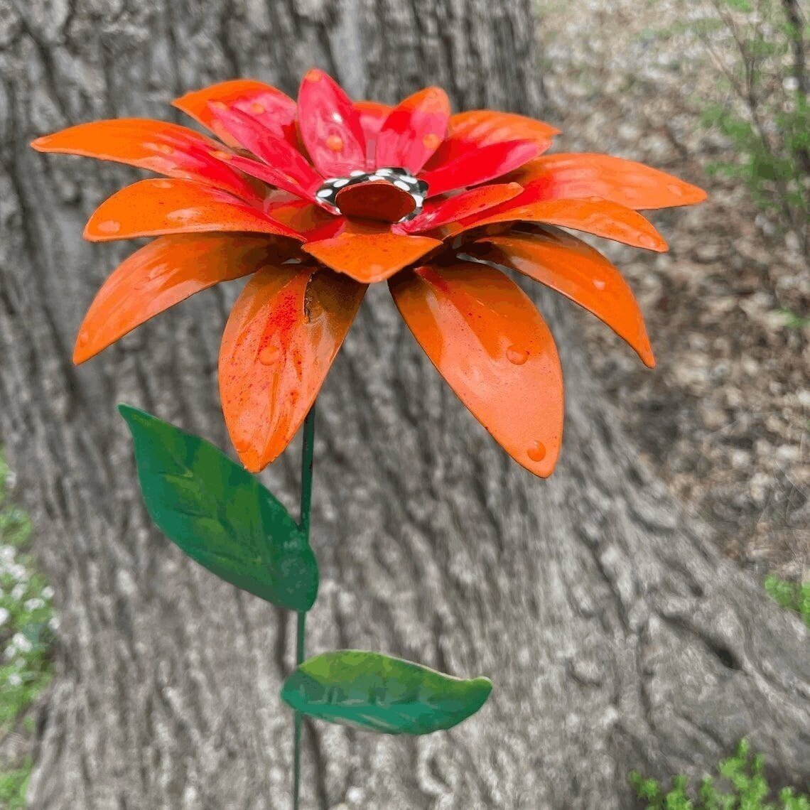 Metal Flowers Garden Stakes Orange