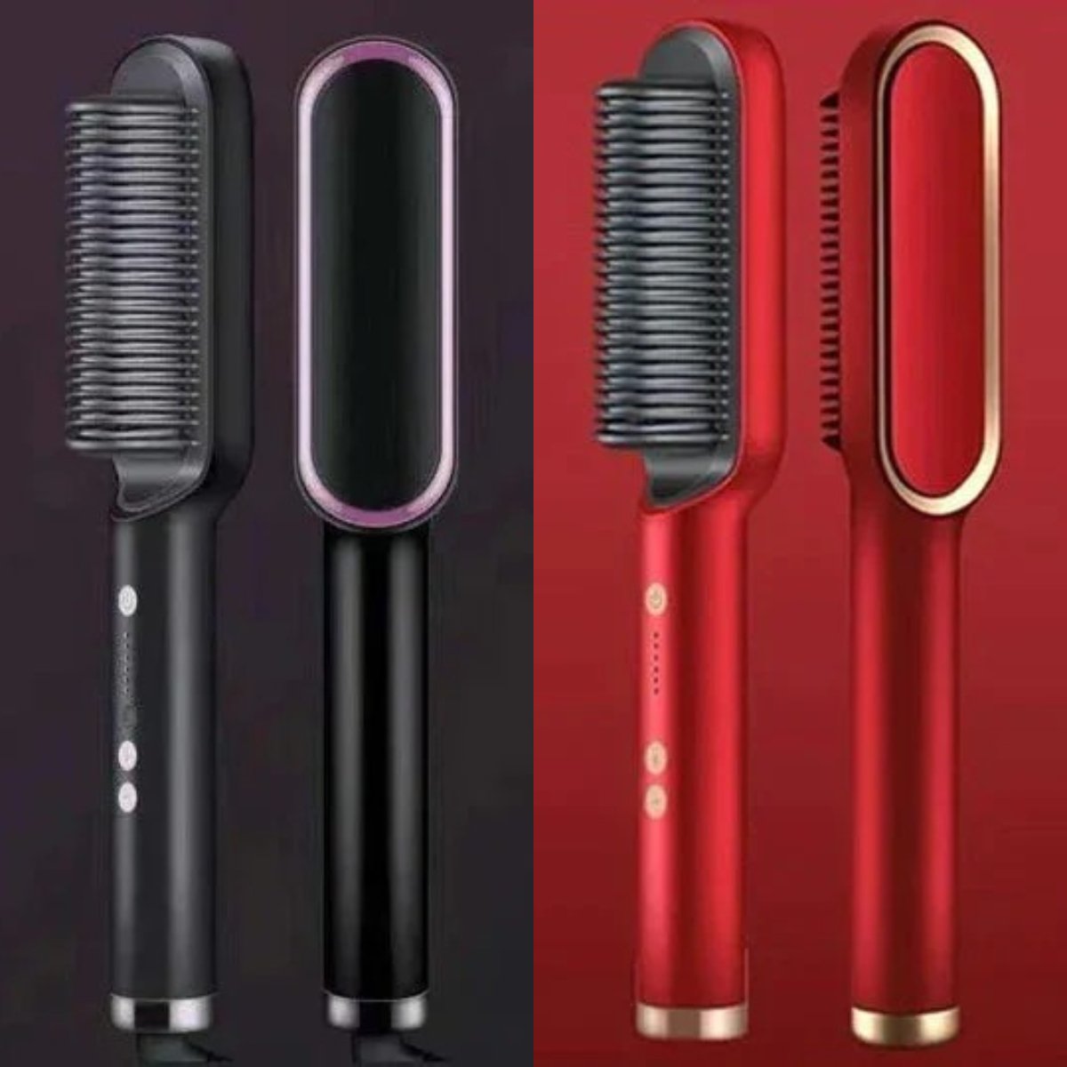 2 In 1 Negative Ion Hair Straightener Styling Comb 🎁Black + Red(2 Pcs) / United Kingdom