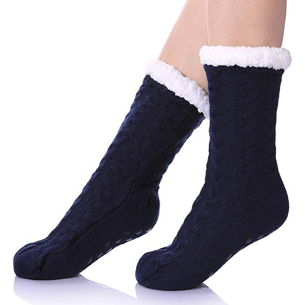 Lined Slipper Non-Slip Winter Socks Navy Socks