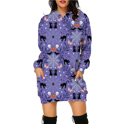 Halloween Print Long Hoodie With Pockets Sweater Sleeve Clothes Women Sc17 / S