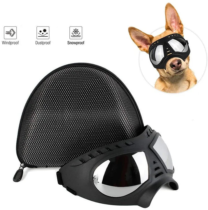 Dog Goggles UV Sunglasses Windproof Snowproof Dog Glasses for Long Snout Dogs, Soft Frame, Flexible Adjustable Straps