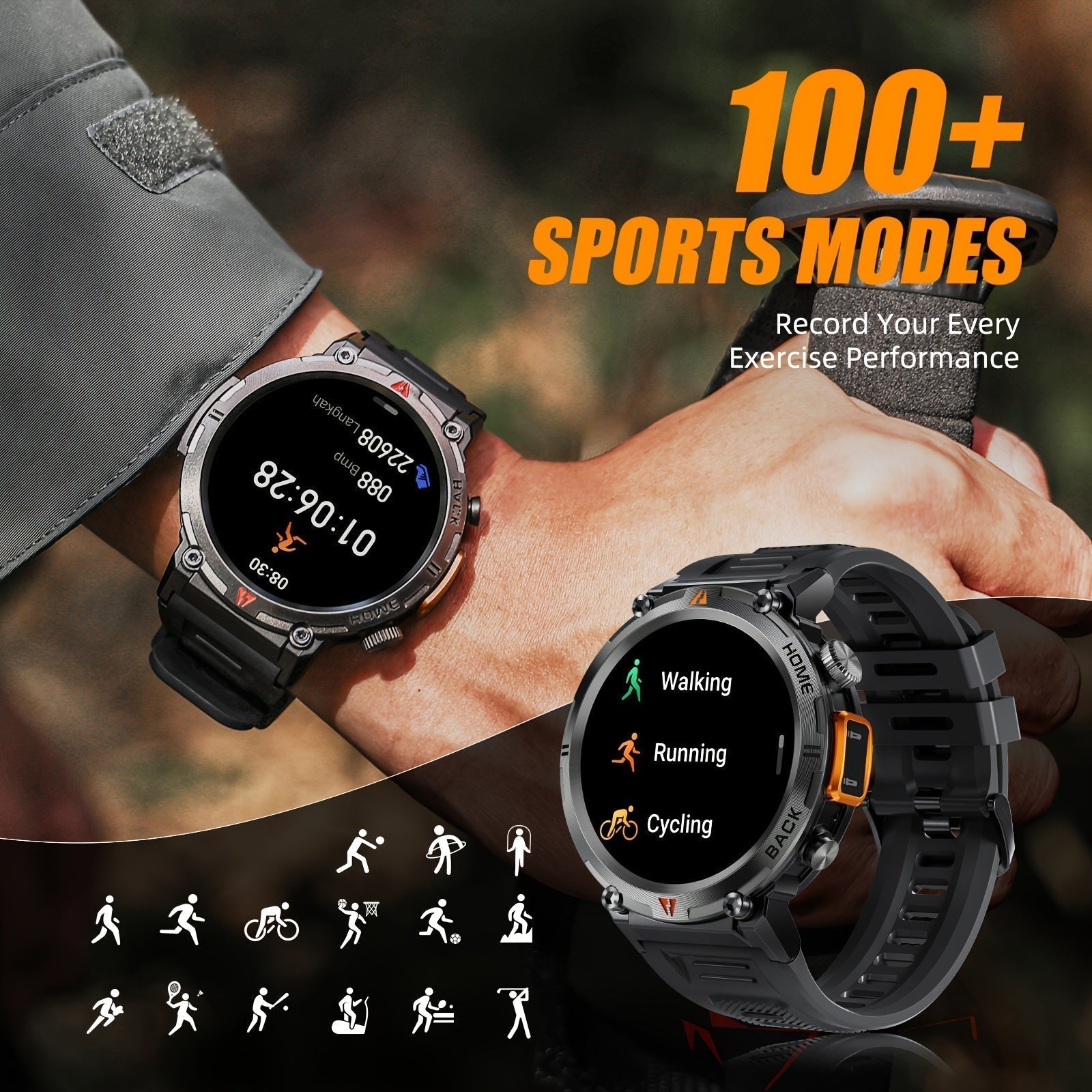 Sports Smart Watch For Men: Led Lighting Answer/Make Calls Outdoor Fitness Tracker Pedometer