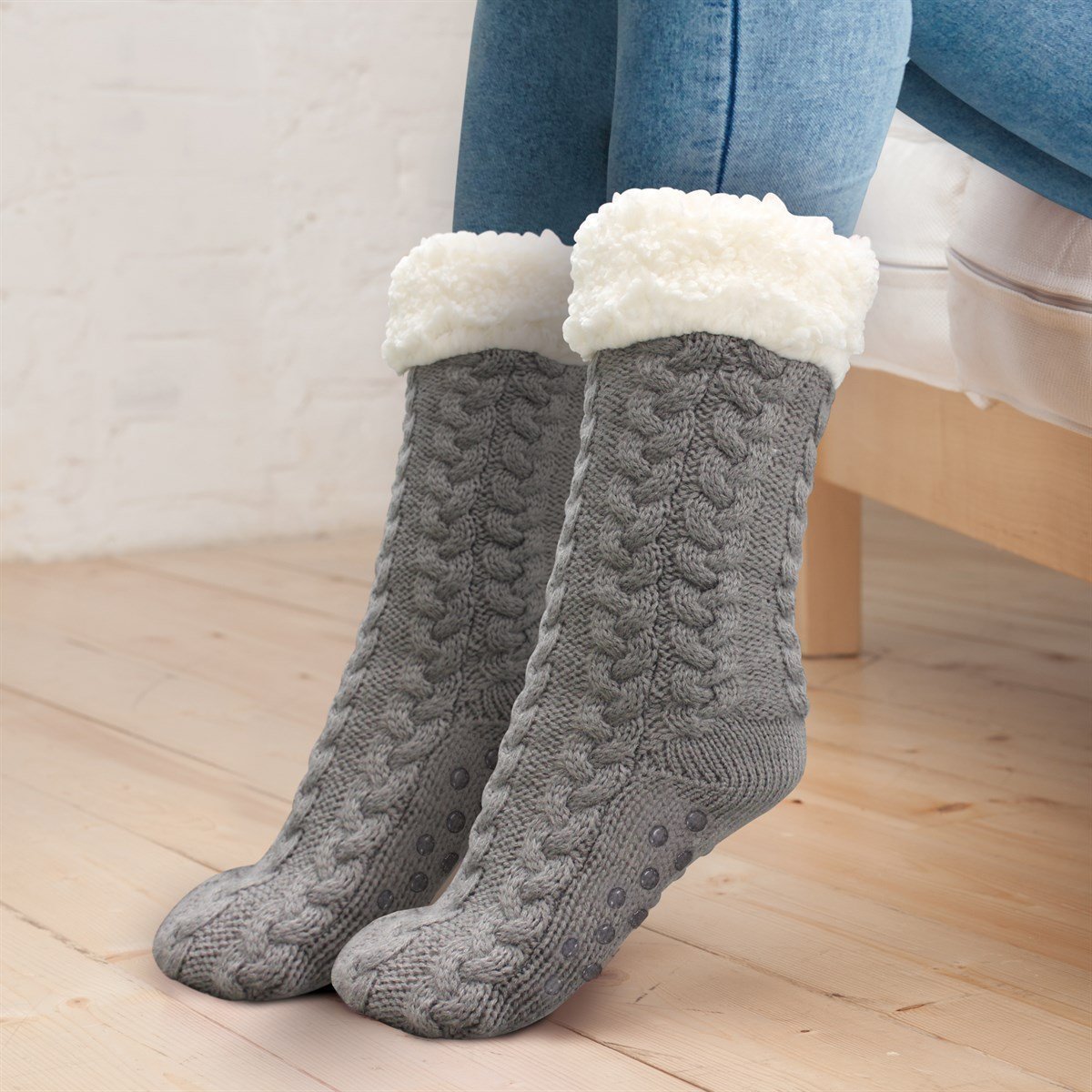 Lined Slipper Non-Slip Winter Socks Gray Socks