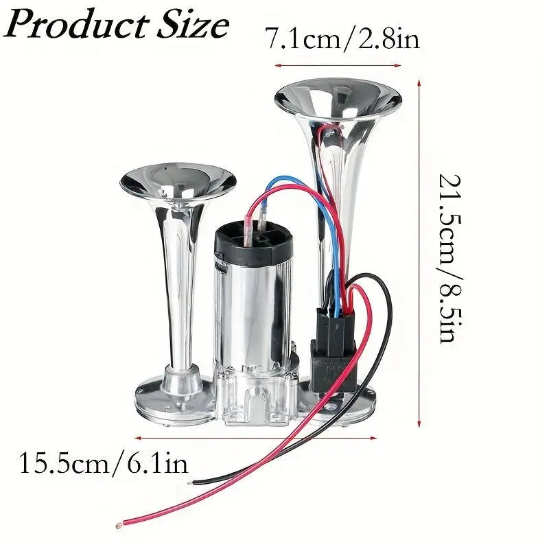 Dual Electric Air Horn Kit with 130dB Output and Integrated Compressor for Vehicles