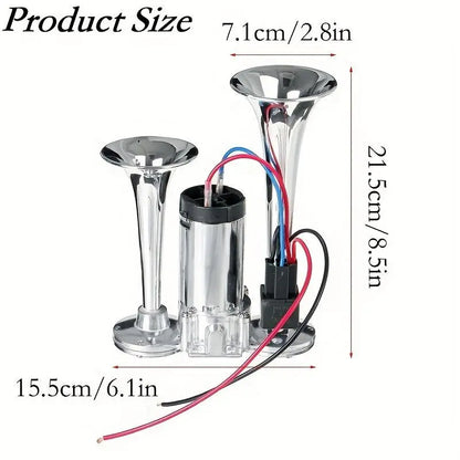 Dual Electric Air Horn Kit with 130dB Output and Integrated Compressor for Vehicles