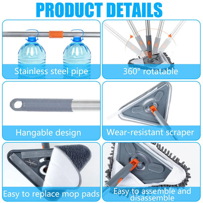Rotating Triangle Wall Mop with Adjustable Long Handle