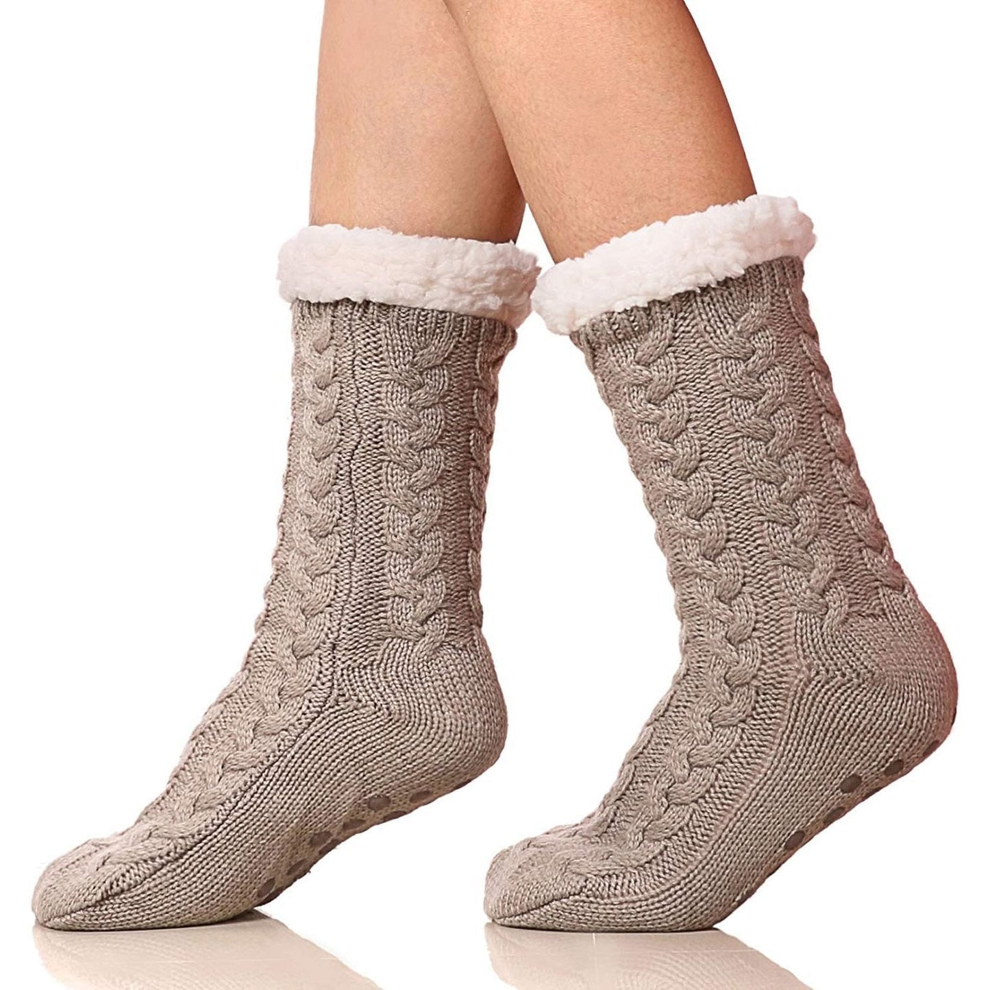 Lined Slipper Non-Slip Winter Socks Taupe Socks