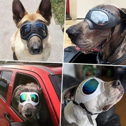 Dog Goggles UV Sunglasses Windproof Snowproof Dog Glasses for Long Snout Dogs, Soft Frame, Flexible Adjustable Straps