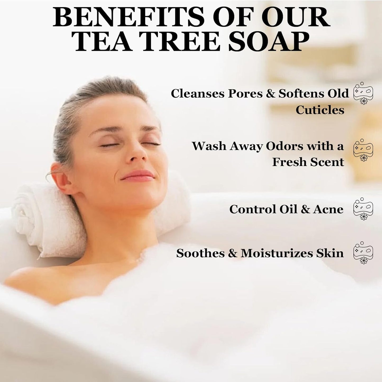 3PCS Tea Tree Soap, Loravey Tea Tree Relief Soap Bar, Deep Pore Cleansing, All Natural Skin Cleanser, Gentle Exfoliating Bar Soap