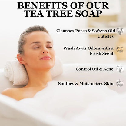 3PCS Tea Tree Soap, Loravey Tea Tree Relief Soap Bar, Deep Pore Cleansing, All Natural Skin Cleanser, Gentle Exfoliating Bar Soap