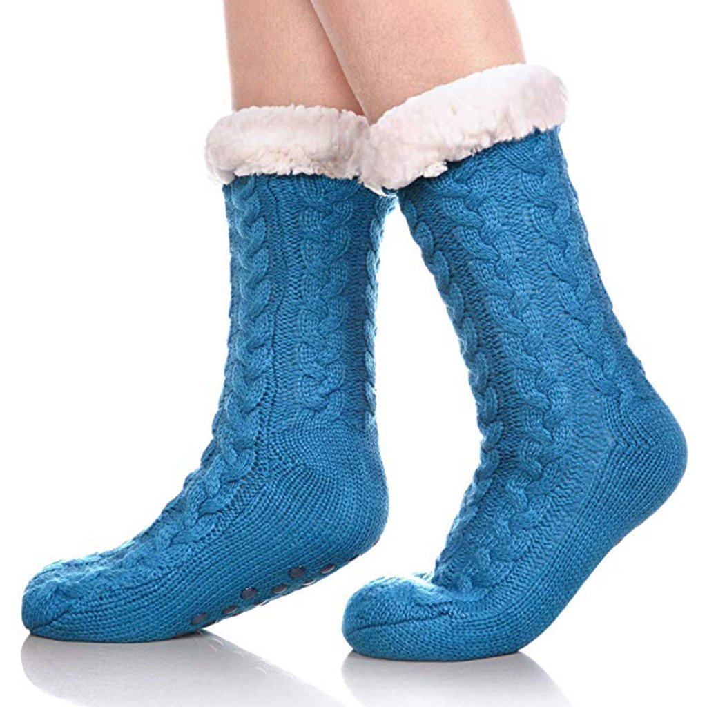 Lined Slipper Non-Slip Winter Socks Blue Socks