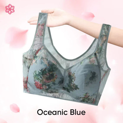 Ellebloom - Lace Buttonless Comfortable Bra Last Day Sale 50% Off Oceanic Blue / L