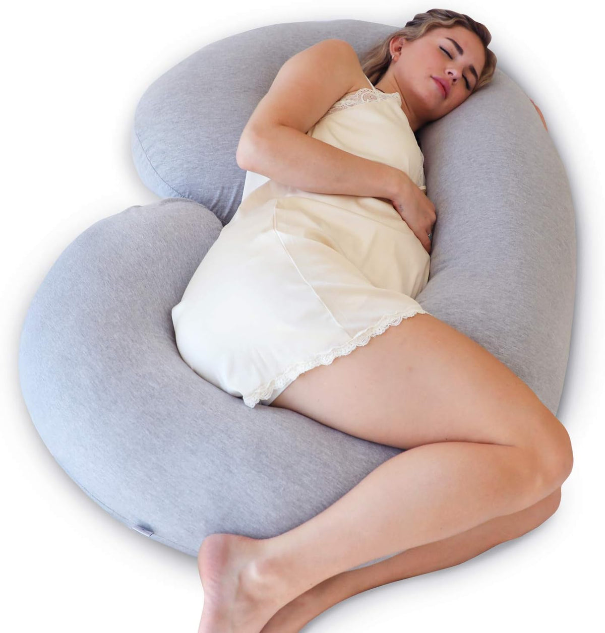 Full Body Pregnancy Pillow with Semicircular C Shape and Machine Washable Jersey Cover