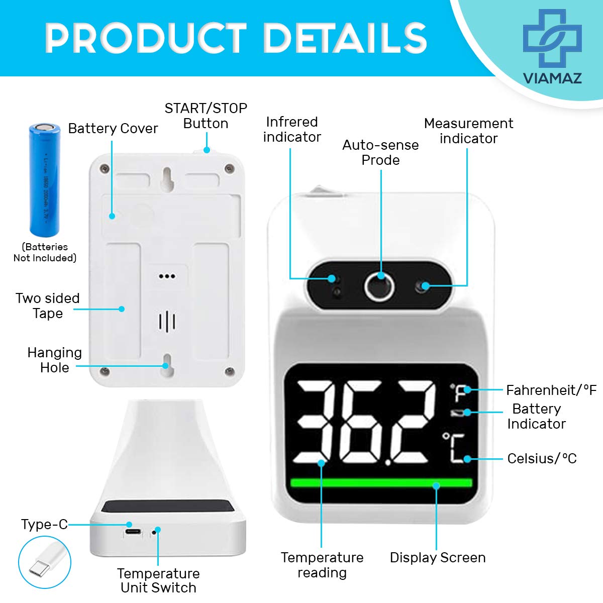 Contactless Wall Mounted Instant Reading Thermometer For Adults Forehead