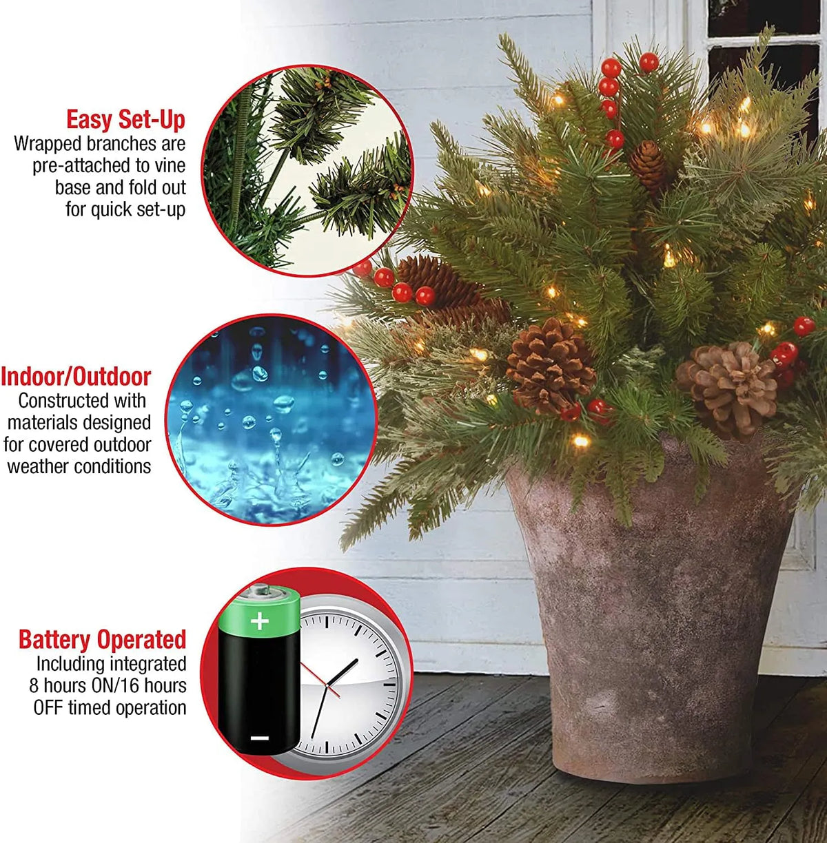 LED Holiday Spray with 35 Warm White Lights and Tripod Stake for Urns