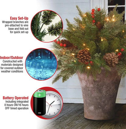 LED Holiday Spray with 35 Warm White Lights and Tripod Stake for Urns
