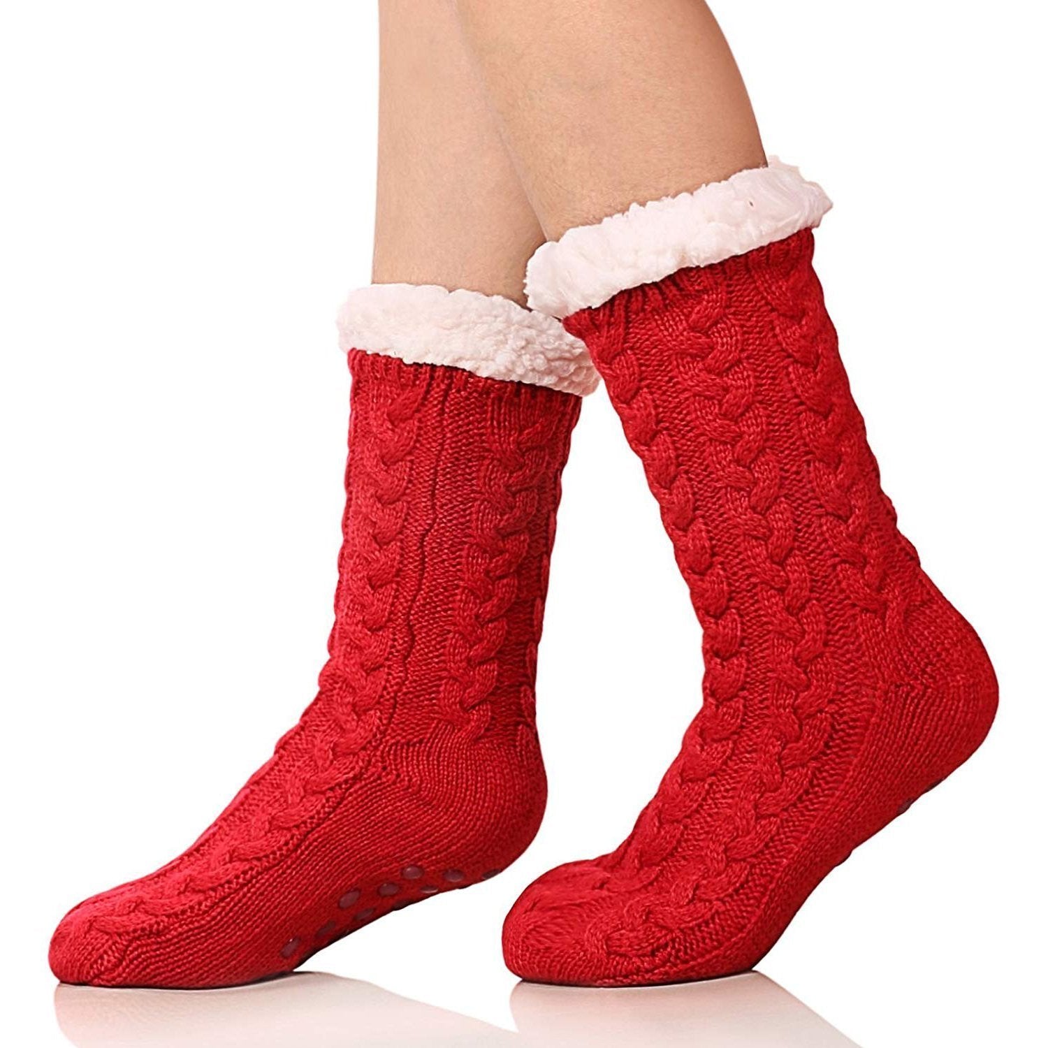 Lined Slipper Non-Slip Winter Socks Red Socks