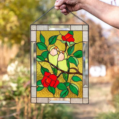 Cardinal Stained Window Panel Lovebirds