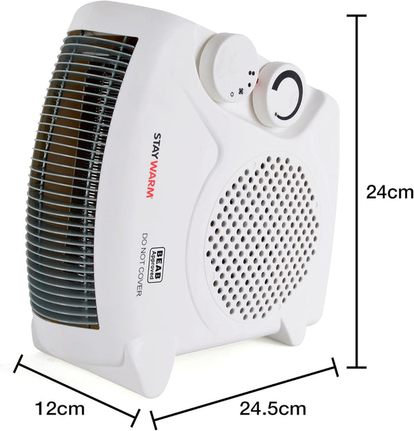 2 in 1 Fan Heater 2KW 2000W Small Portable Electric Hot Warm Air Upright Flatbed