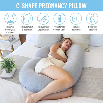 Full Body Pregnancy Pillow with Semicircular C Shape and Machine Washable Jersey Cover