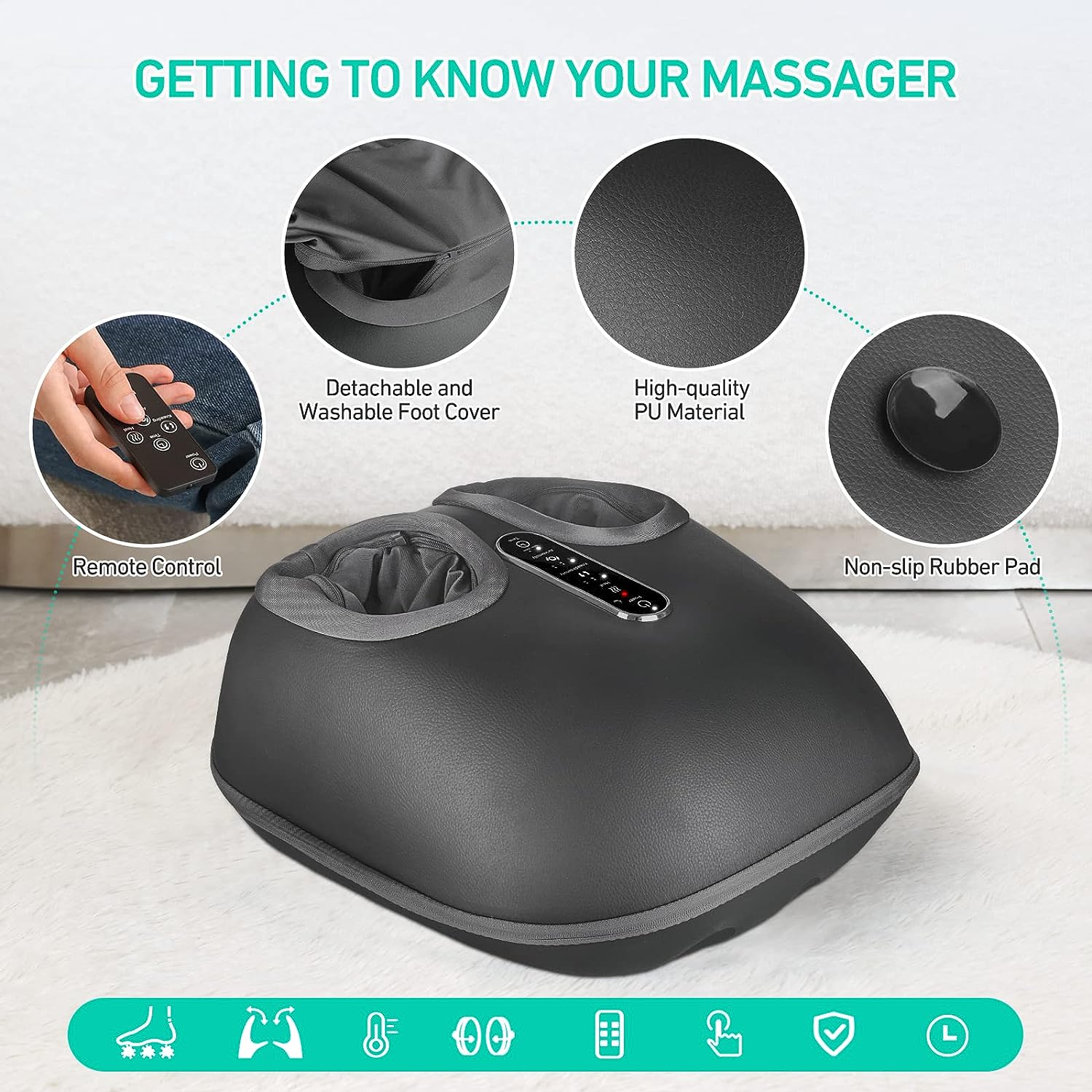 Shiatsu And Kneading Foot Massager With Heat Vibration Air Compression Feeds D