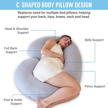 Full Body Pregnancy Pillow with Semicircular C Shape and Machine Washable Jersey Cover