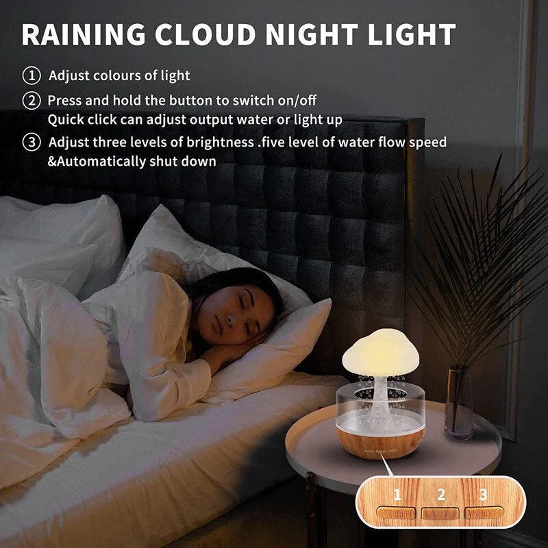 Raining Cloud Humidifier With Night Light Aromatherapy Essential with oil diffuser