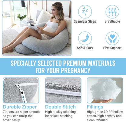 Full Body Pregnancy Pillow with Semicircular C Shape and Machine Washable Jersey Cover