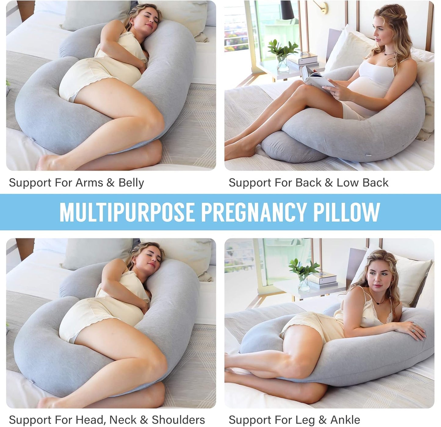 Full Body Pregnancy Pillow with Semicircular C Shape and Machine Washable Jersey Cover