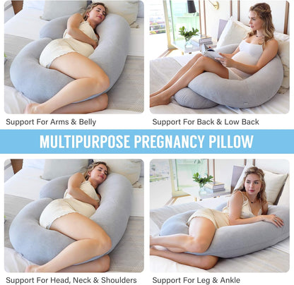 Full Body Pregnancy Pillow with Semicircular C Shape and Machine Washable Jersey Cover