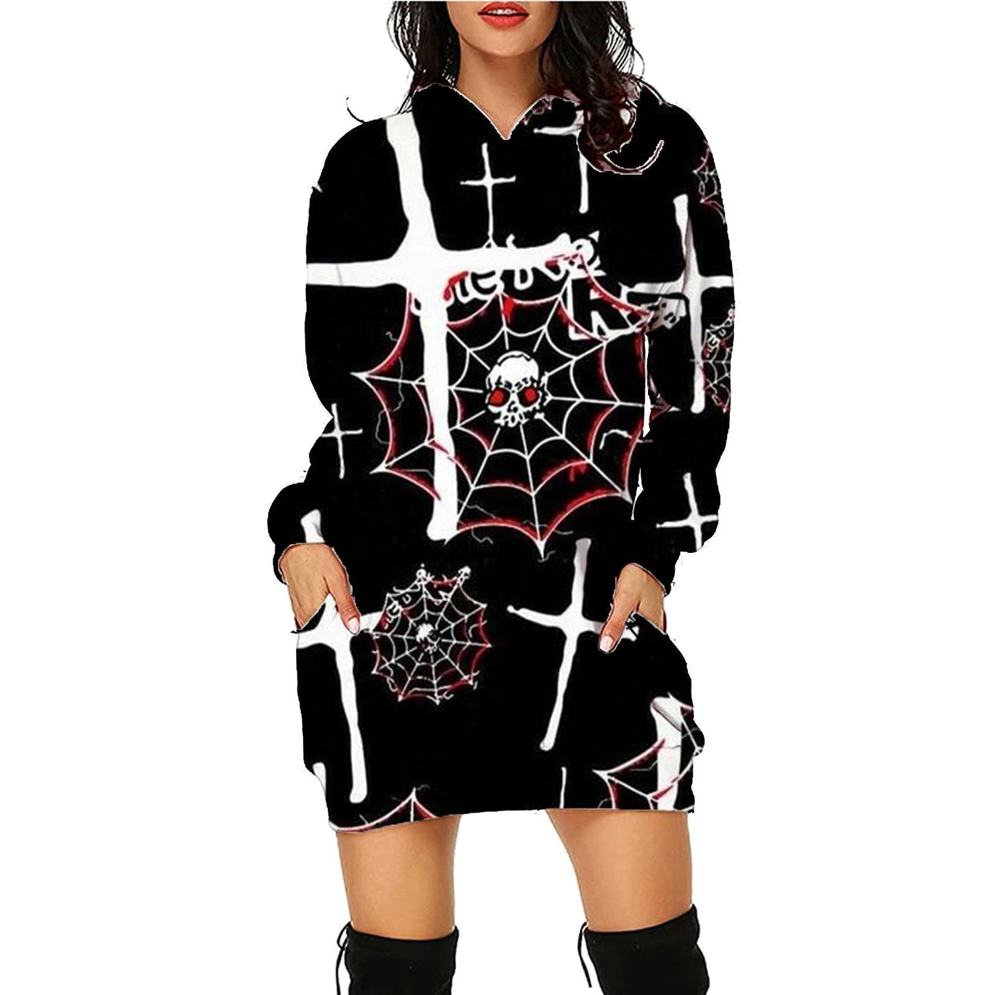 Halloween Print Long Hoodie With Pockets Sweater Sleeve Clothes Women Sc13 / S