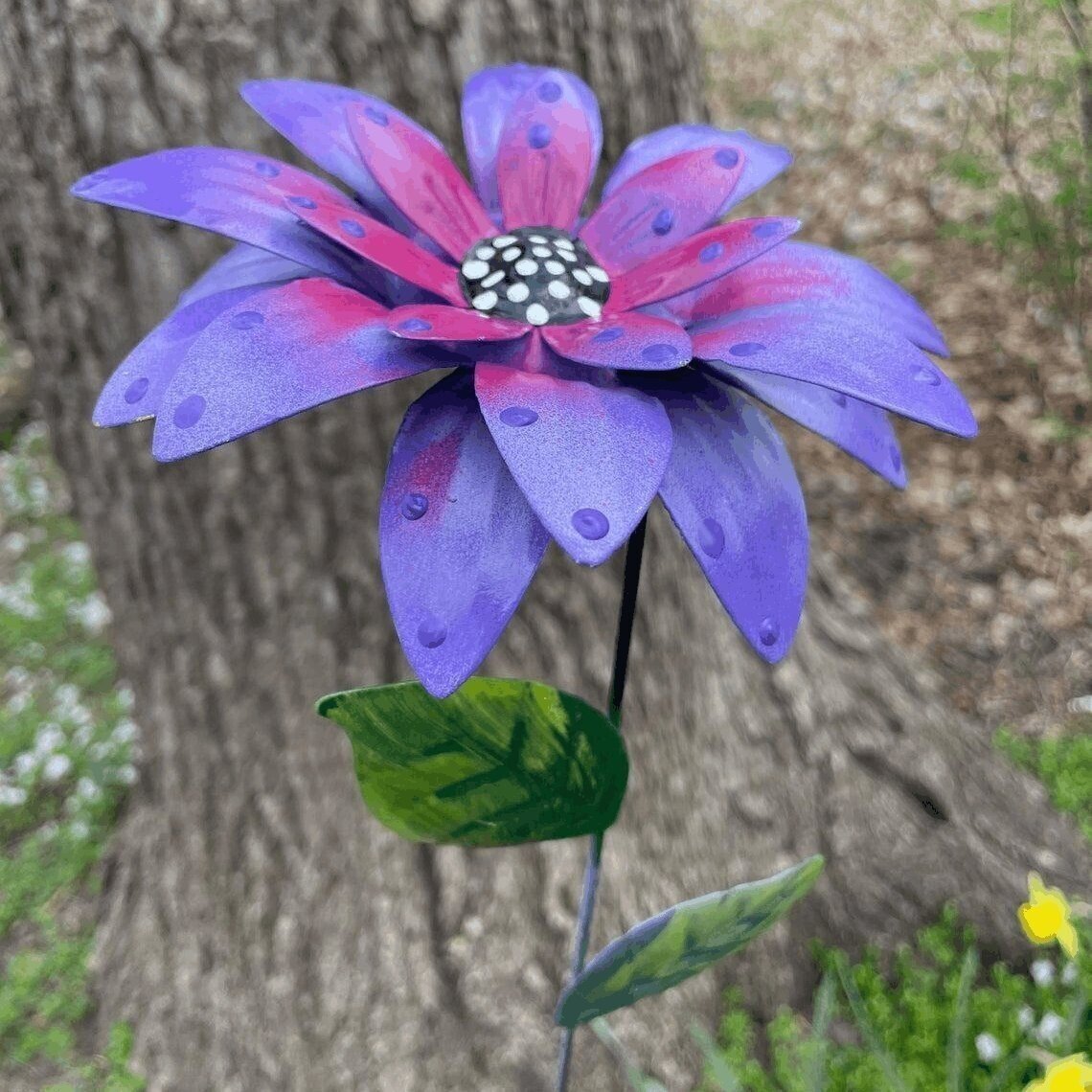 Metal Flowers Garden Stakes Purple