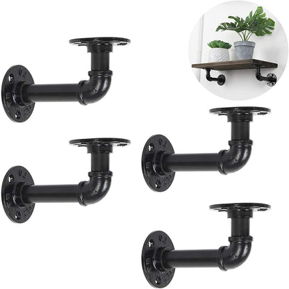 4X Pipe Shelf Brackets Industrial Iron Rustic Wall Floating Shelves Storage Unit