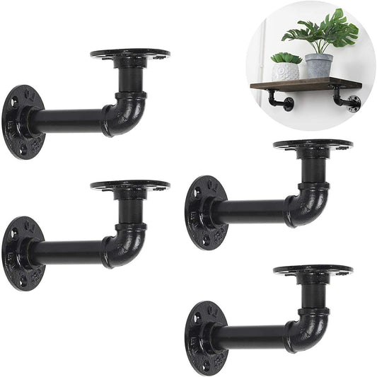 4X Pipe Shelf Brackets Industrial Iron Rustic Wall Floating Shelves Storage Unit