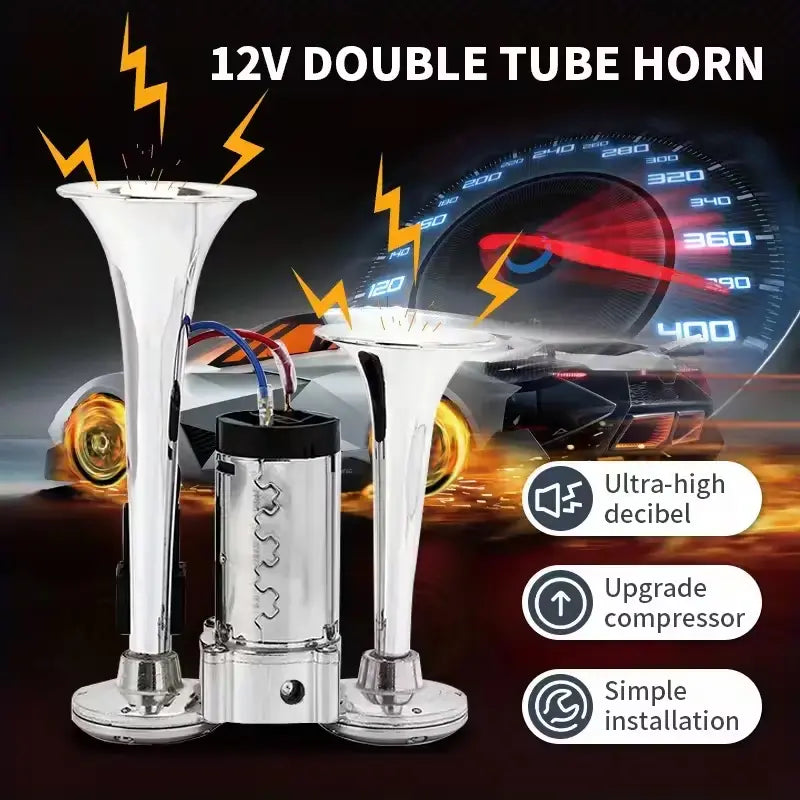 Dual Electric Air Horn Kit with 130dB Output and Integrated Compressor for Vehicles