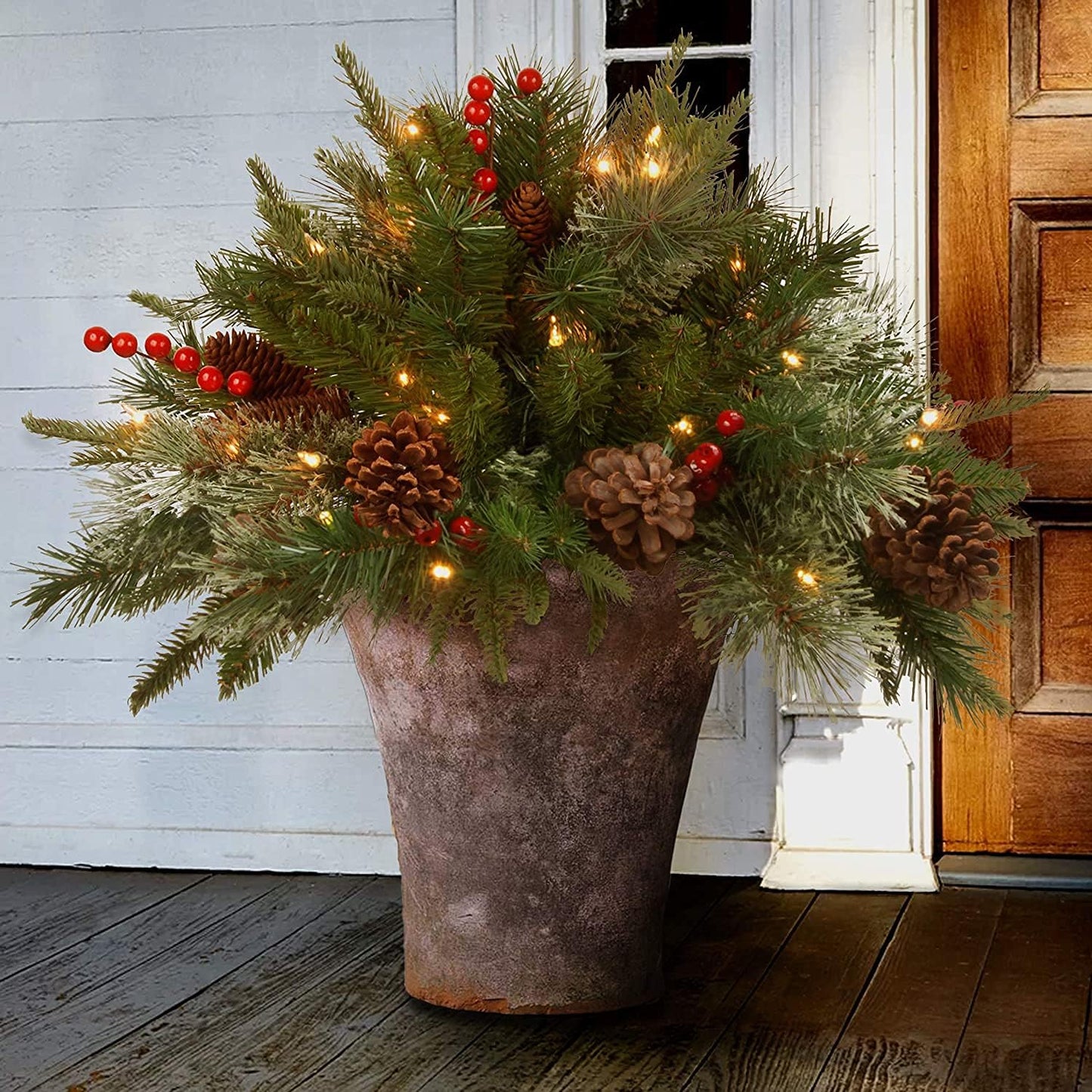 Pre-lit Artificial Christmas Tree Feel Real Urn Filler