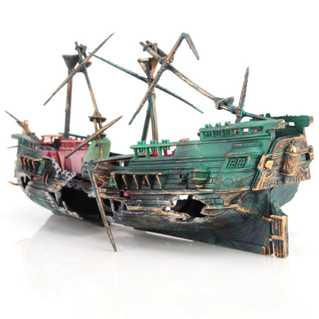 Shipwreck Aquarium Hideout with Air Hose and Multiple Entry Points