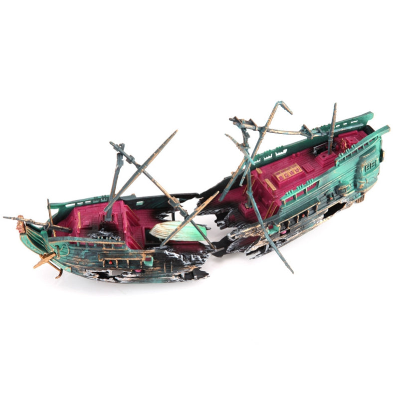 Shipwreck Aquarium Hideout with Air Hose and Multiple Entry Points