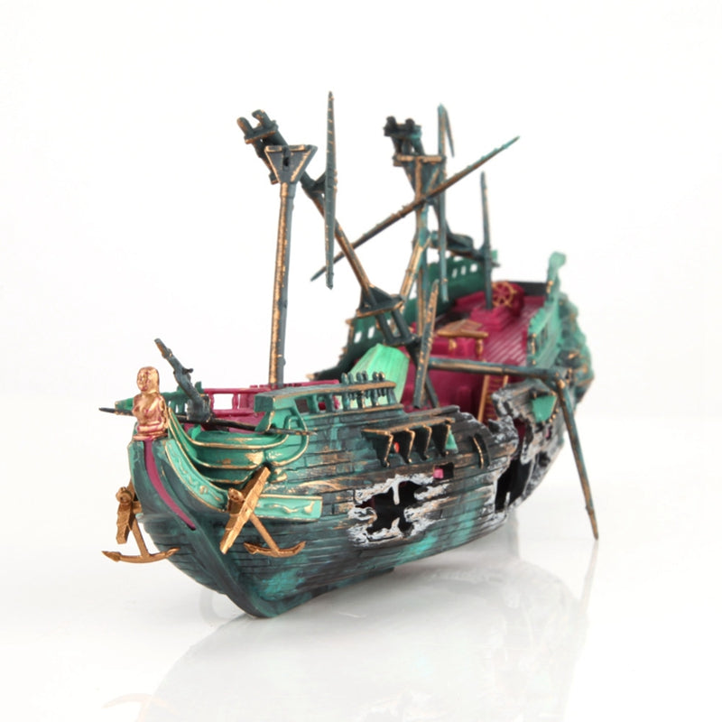 Shipwreck Aquarium Hideout with Air Hose and Multiple Entry Points