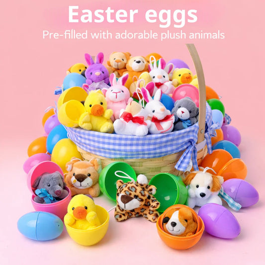 12/24/36 Pcs Prefilled Easter Eggs, Filled with Plush Animal Toys