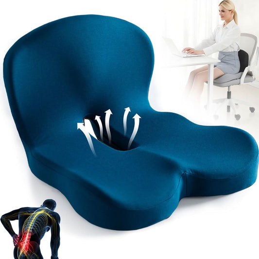 Memory Foam Seat Cushion with Non Slip Base and Machine Washable Cover