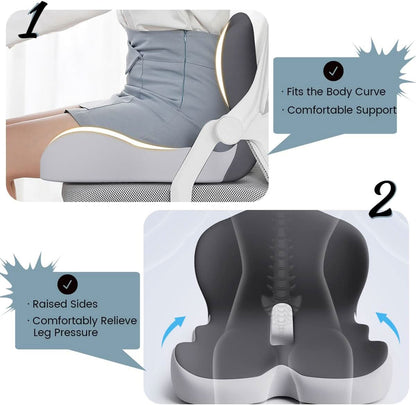 Memory Foam Seat Cushion with Non Slip Base and Machine Washable Cover