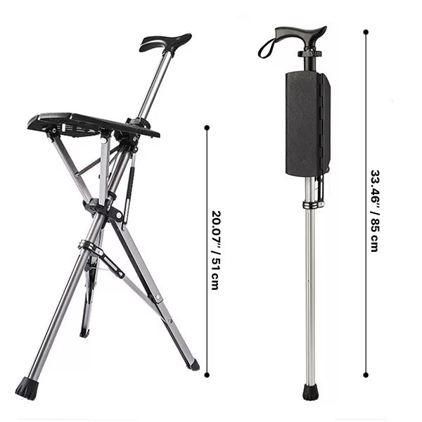 Folding Seat Cane with Tripod Base and Ergonomic Handle