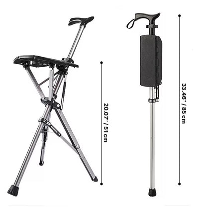 Folding Seat Cane with Tripod Base and Ergonomic Handle